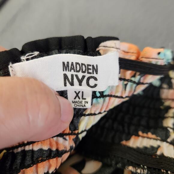 MADDEN NYC Black Beauty Plunge Halter Dress Juniors XL Black Pastel Tropical - Picture 4 of 11